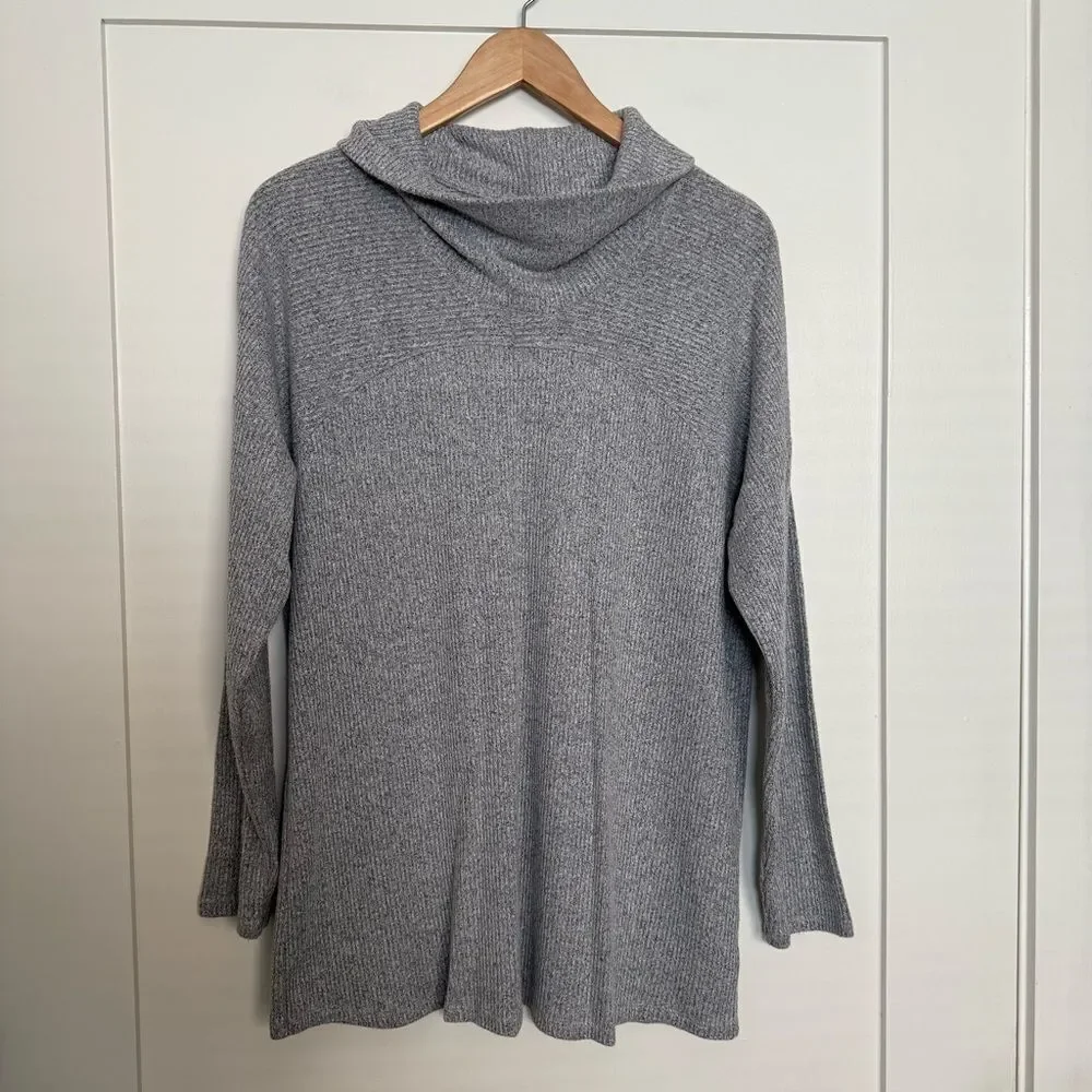 J Jill Wearever Sweater Top Womens Sz M Gray Turtleneck Ribbed Soft Stretch